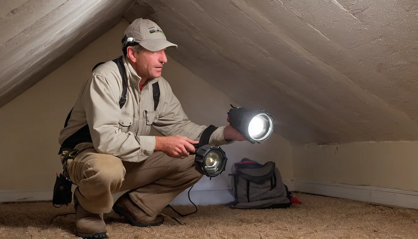 Provider inspecting an attic for rodent and wildlife entry points in a Moreno Valley home